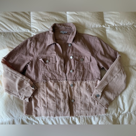 Chic pink double color Corduroy Jacket - Picture 1 of 5
